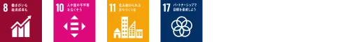 8.働きがいも経済成長も　10.人や国の不平等をなくそう　11.住み続けられるまちづくりを　17.パートナーシップで目標を達成しよう